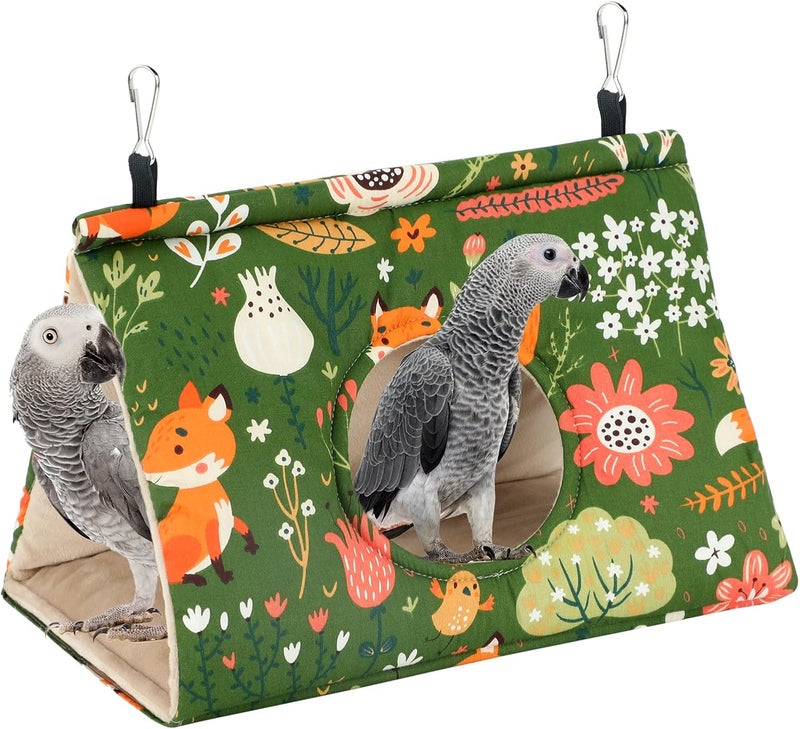 Rypet Winter Warm Bird Nest House - Hanging Hammock Velvet Shed Hut Cage Plush Fluffy Birds Hideaway Sleeping Bed Fuzzy for African Grey Cockatoo and Other Amazon Parrot Large（Green） - Image 1